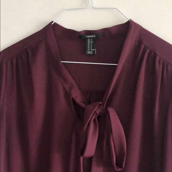 Forever 21 plum long sleeve blouse with neck tie - Picture 2 of 3